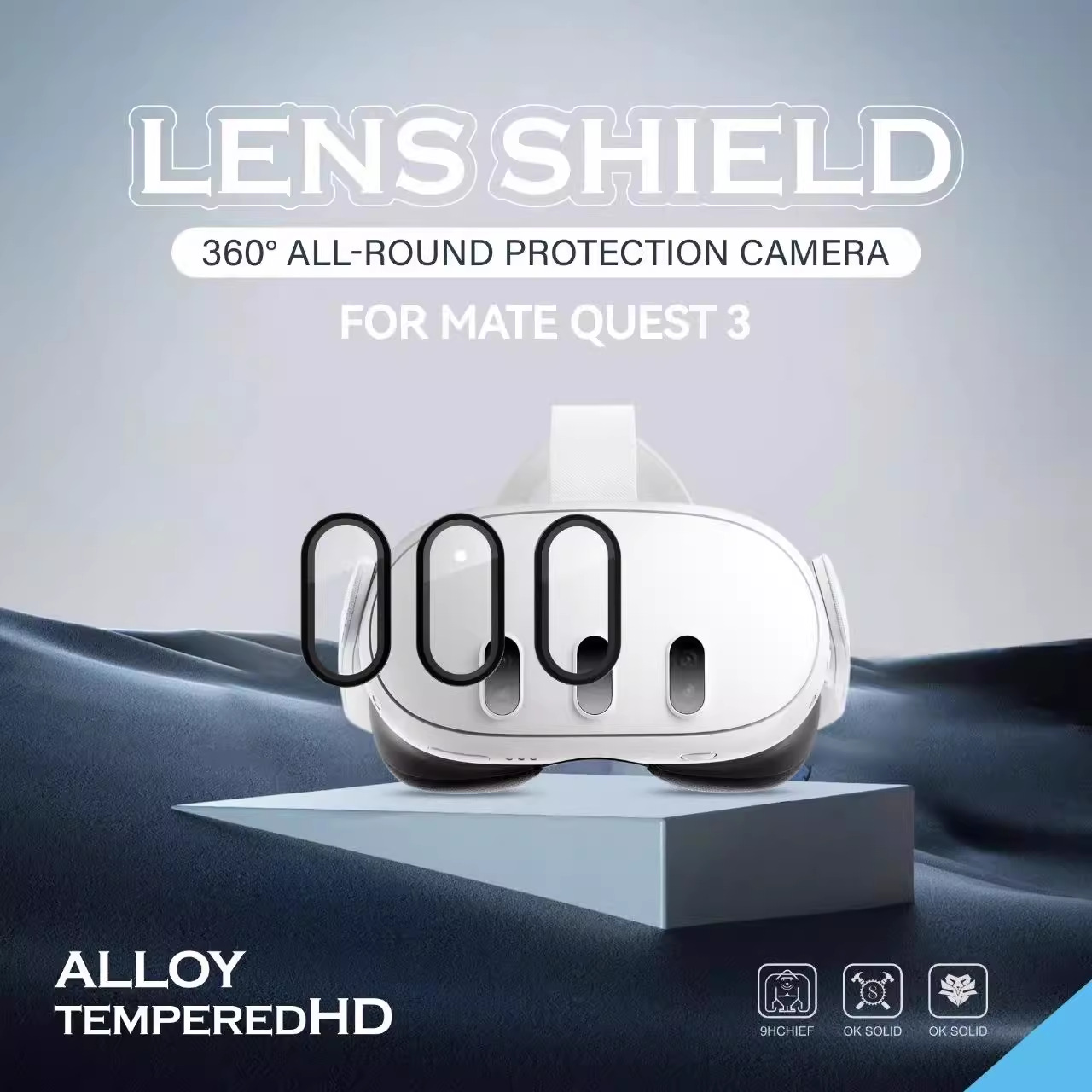 Aplicable a quest3VR película endurecida adhesivo protector de alta definición metal ojo de halcón adhesivo protector de lente anti-rascar, anti-desgaste y antipolvo