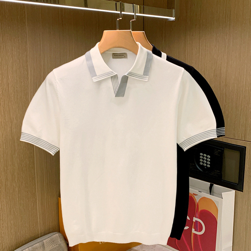 Men's Polo Shirt 2024 Summer Trendy Brand Fashion Slim Fit Solid Color Yilite Lapel Knitted Ice Silk Short Sleeve with Cooling Effect