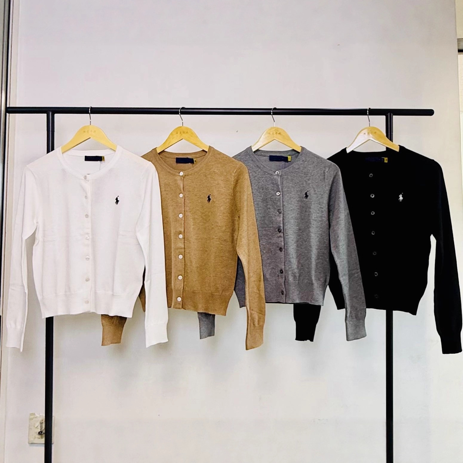 Rl Laff Cross-Border Trade Soft and Fluffy Pima Cotton Pony Embroidery Round Neck Knitted Cardigan Sweater for Women Autumn and Winter