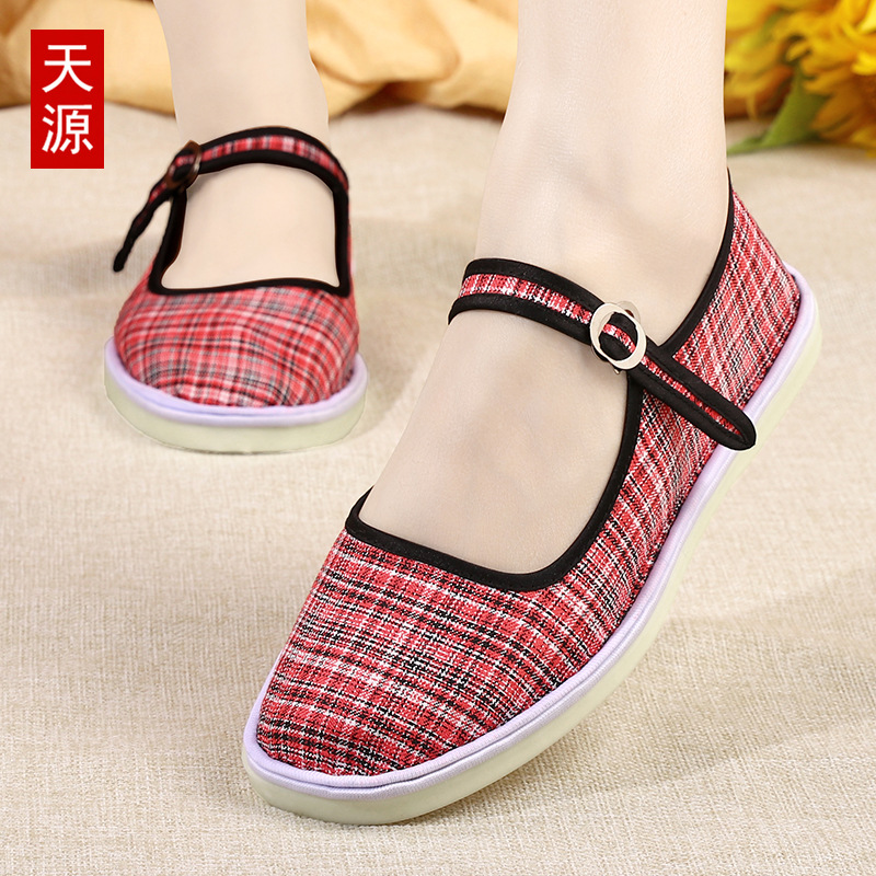 Tendón de res, suela de tendón de res, línea hecha a mano, lona a cuadros, zapatos de costura con hebilla de punta redonda para damas, zapatos casuales planos, nuevo estilo image 4