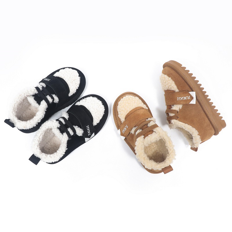 Winter Teddy fleece children's snow boots for men and women, non-skid plush cotton children's shoes, genuine leather_voghion.com