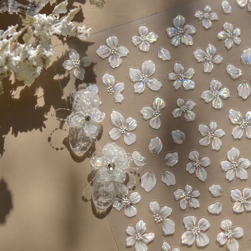 Tomoni Stereo Jelly Style Ins Dreamy Super Fairy Ice Transparent Crystal Flower Flower Lily Cherry Blossom Petal Nail Sticker