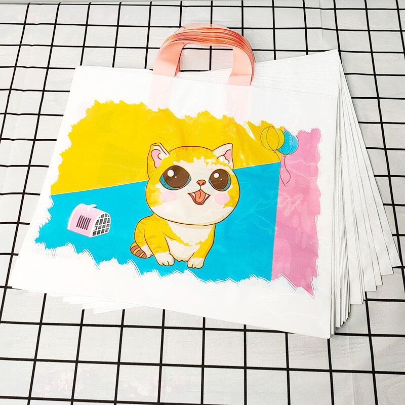 Thick horizontal plate cartoon cat children's clothing clothing store bag portable gift packaging bag plastic shopping bag wholesale