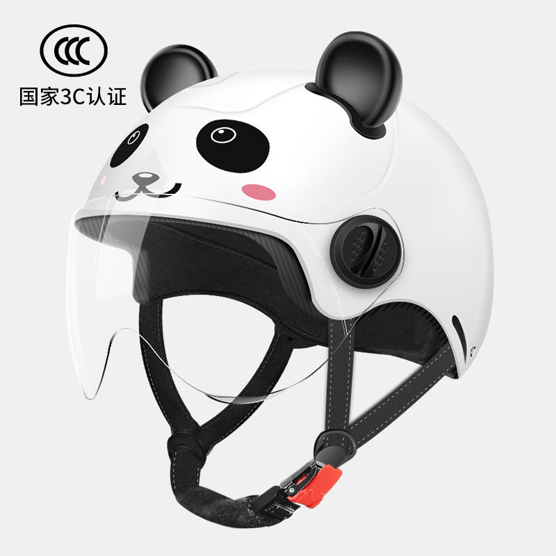 국가 3C 인증 화이트 팬더 + 투명 거울, 2~14세, 머리 둘레 조절 가능 - 작은 귀 없음