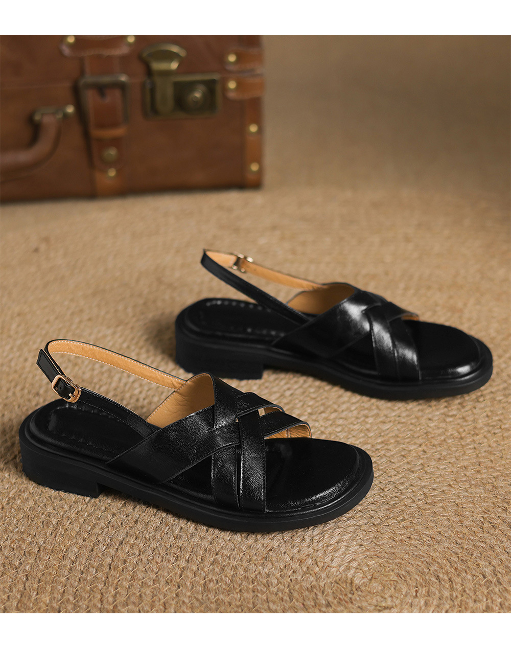 Dép sandal nữ quai chữ V đế bệt hở mũi, phong cách đi biển mùa hè — màu nâu chi tiết 24