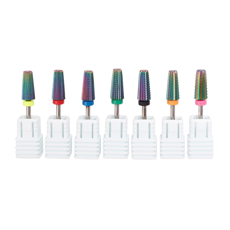 Transfronterizo nuevo color de uñas Chapado en acero de tungsteno cabeza de molienda de ranura recta Diente de dos vías eliminación de uñas cabeza de molienda de acero de tungsteno cabeza de molienda de cinco en uno