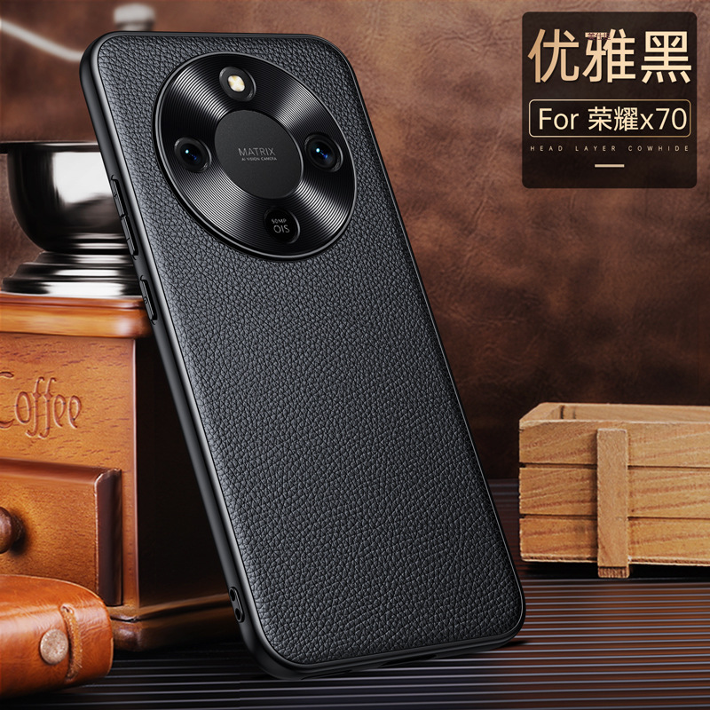 适用荣耀x70手机壳全包镜头金属防摔honorX70简约超薄网红真皮套|undefined