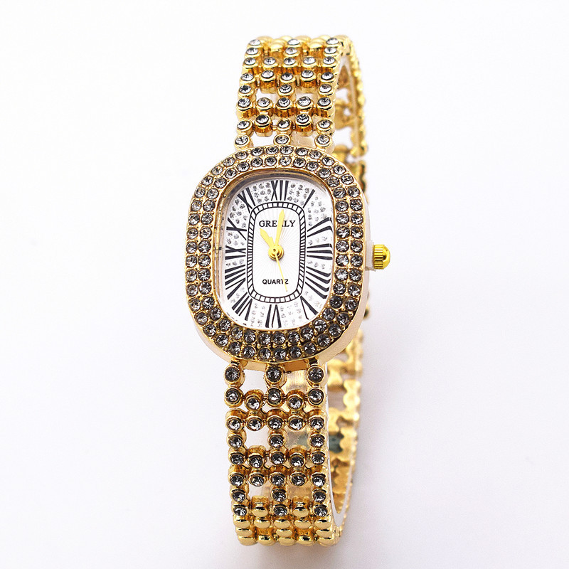 椭圆形时尚腕表镶钻简约罗马数字手链石英表跨境热销时尚女士手表