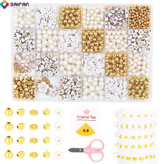 クロスボーダー模造真珠ゴールドビーズ文字ビーズブレスレットdiyビーズ混入材料バッグセット手串アクセサリーアクセサリー