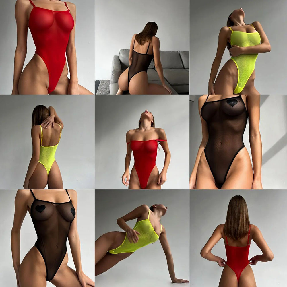 Lencería transfronteriza Comercio exterior exclusiva nueva malla transparente sexy backless tentación mono lencería sexy