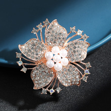 跨境内销新款水晶钻珍珠花卉合金胸针饰品服装百搭别针配饰胸花女