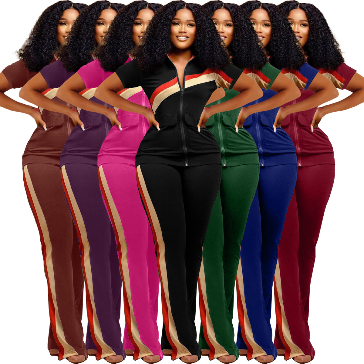 77557 cross-border Amazon independent station European and American women's sports leisure fashion two-piece pocket set