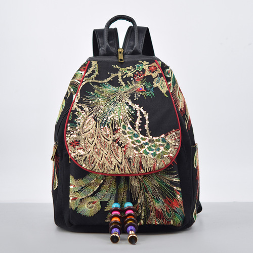 2019 bags Yunnan ethnic style embroidery new women's bag peacock embroidery bag canvas women's backpack drop shipping