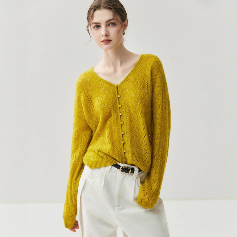 Herbalife Yarn 75% Cashmere 25% Mulberry Silk Knitted Cardigan Women's V Neck Cut Out Loose Thin Sweater Jacket Herbalife Yarn 75% Cashmere 25% Mulberry Silk Knitted Cardigan Women's V Neck Cut Out Loose Thin Sweater Jacket