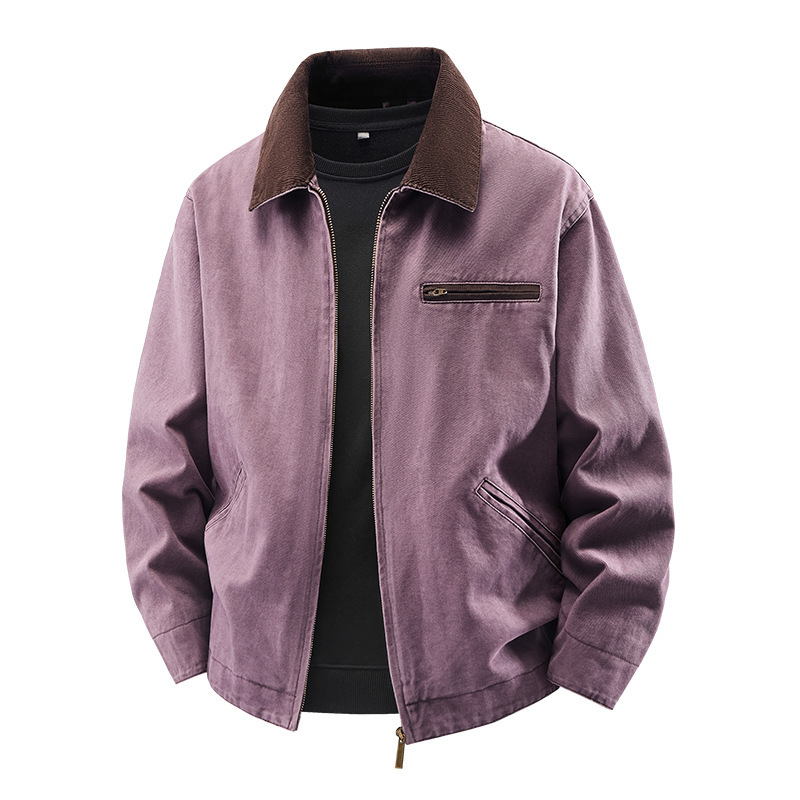Thin Outwear Jacket Loose Plus Size Top Spring and Autum Young Men's Lapel Washed Work Jacket Men 1961 Thin Outwear Jacket Loose Plus Size Top Spring and Autum Young Men's Lapel Washed Work Jacket Men 1961