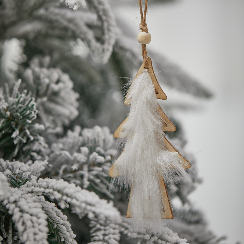 Madera de lana de madera de alce colgante de árbol de Navidad decoración de Navidad colgante de peluche marrón blanco de Navidad