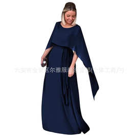 跨境批发女式雪纺披肩时尚优雅气质连衣裙2025新款宴会舞会晚礼服