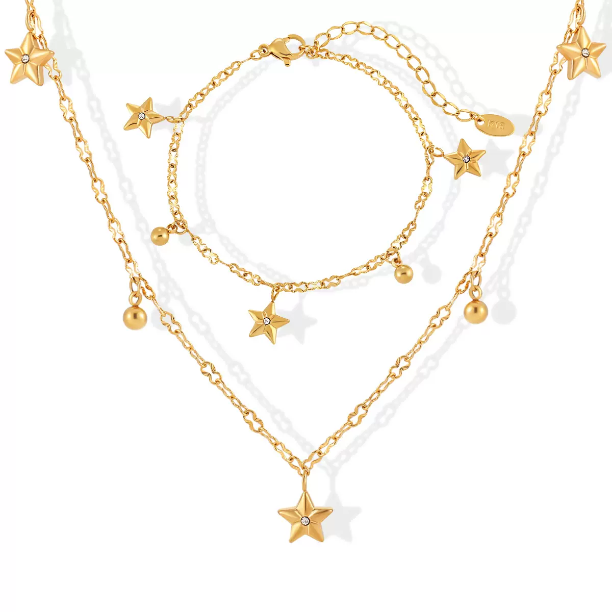 跨境热销小众ins简约时尚五角星星太阳花钛钢手链项链女首饰套装