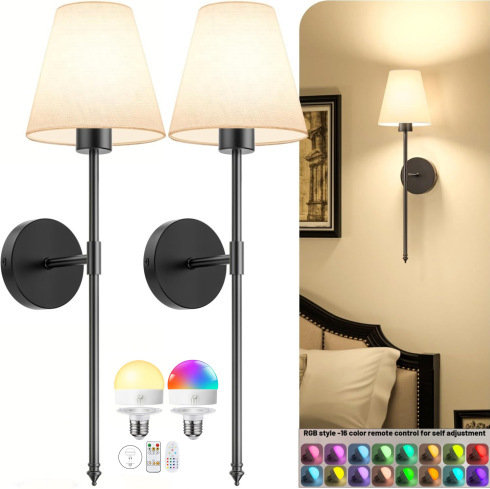Luz de pared sin cableado transfronteriza americana dormitorio cabecera de cama luz de atmósfera decoración de sala de estar cubierta de lienzo recargable lámpara de pared atenuable