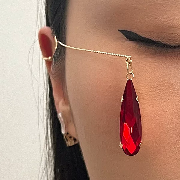 Long waterdrop crystal ear cuffs without ear piercing, light luxury design tassel earrings, party atmosphere accessories