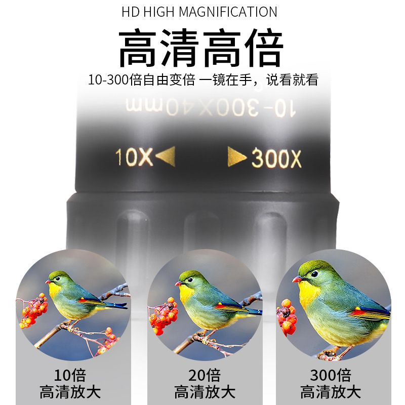 10-300x40 金属製単眼鏡望遠鏡、伸縮式ズーム、10-25x30 可変倍率、高解像度、ポータブル、伸縮式|undefined