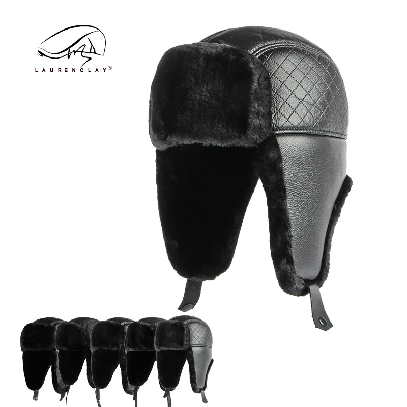 Pu Cuero cuero noreste algodón sombrero hombres al aire libre ciclismo impermeable a prueba de viento a prueba de nieve sombrero negro protección del oído caliente Lei Feng sombrero