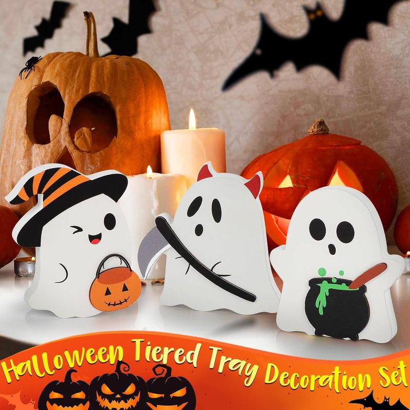 クロスボーダー新製品ハロウィンかわいいゴーストオーナメントハロウィンレイヤードトレイデコレーショングースト4ピースデスクトップセット|undefined