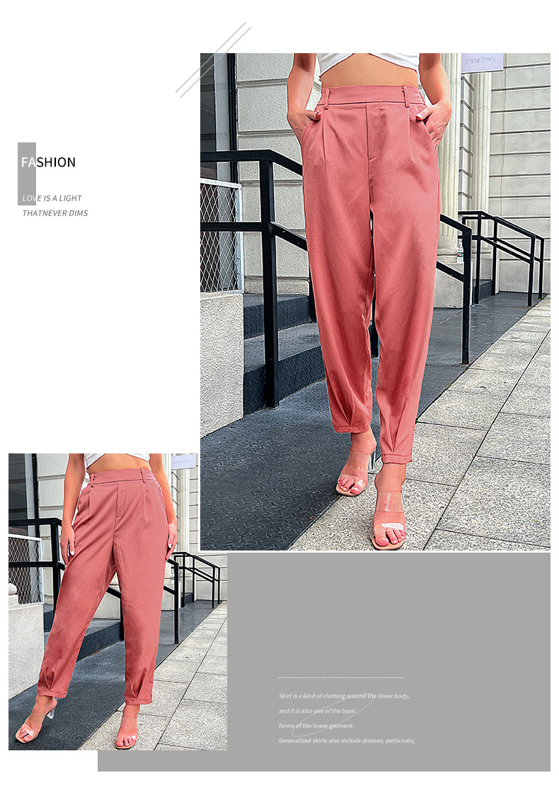 Lässige Anzughose für Damen. Kurze, elastische Hose im Pendlerstil für Damen_voghion.com