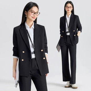 高级感黑色职业西装套装女公考教资大学生面试通勤穿搭职场工作服