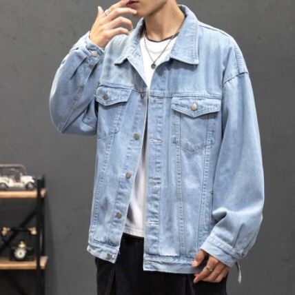 Men's Jacket New Style Export Spring and Autumn Men's Denim Jacket Couple Solid Color Loose Coat Men's Casual Denim Jacket Men's Jacket New Style Export Spring and Autumn Men's Denim Jacket Couple Solid Color Loose Coat Men's Casual Denim Jacket
