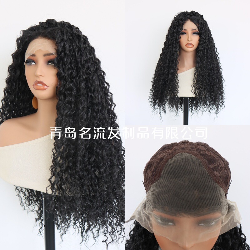 Foreign Trade Export Lace Wigs Natural Black African Curly Hand-Crocheted High-Temperature Synthetic Fiber Wigs Wholesale from Manufacturer