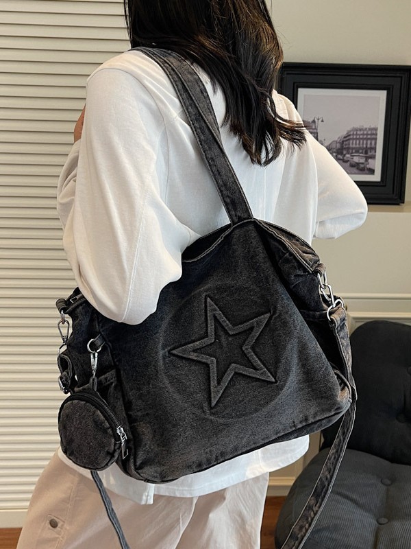 Diseño de nicho de mezclilla de cinco estrellas anticuado Totte bolso mujer comercio exterior transfronterizo nuevo bolso bandolera retro de gran capacidad