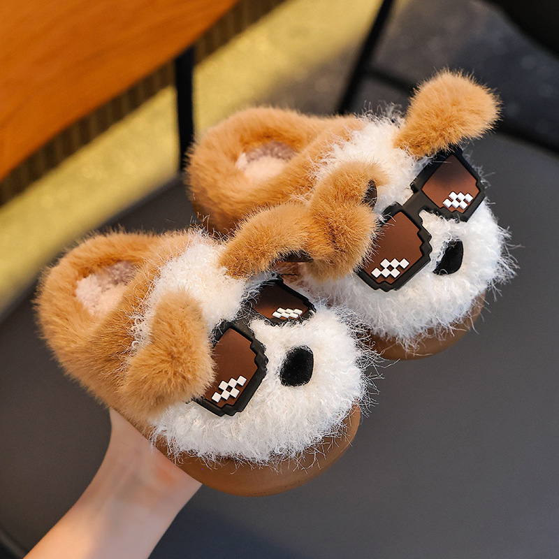 Otoño y invierno zapatillas de algodón para niños y niñas calientes y pelusa para padres e hijos, zapatos de algodón antideslizantes para cachorros