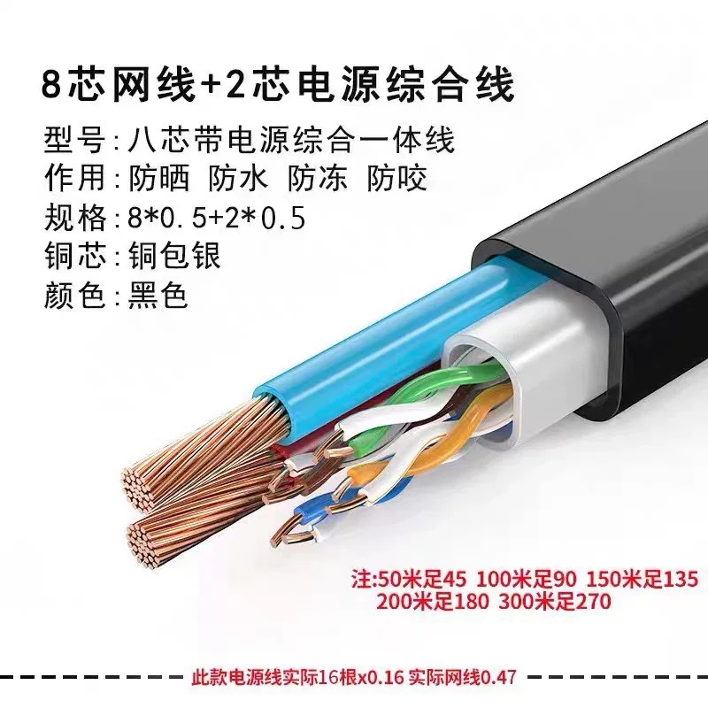 屋外4芯8芯ネットワークケーブル電源付き一体線ネットワーク監視総合線複合線300メートル盤|undefined