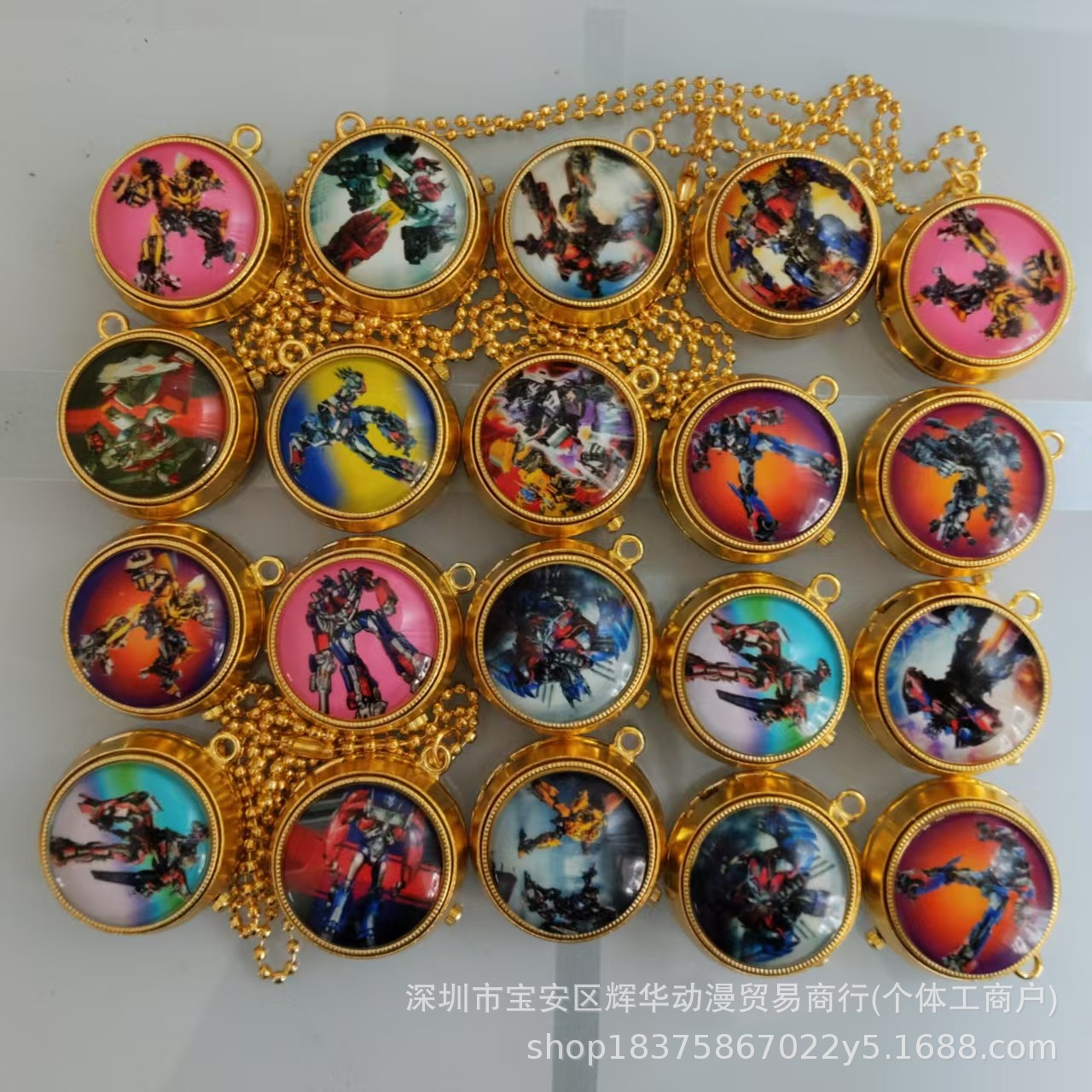 翻盖卡通360度转动陀螺挂表儿童项珠链怀表可看时间怀表纪夜光图