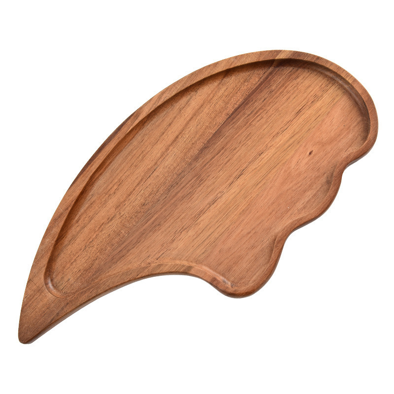 Tipo japonés de madera Acacia té de la tarde en el viento, accesorios de fotos de comida plato de madera disco de madera sólida bandeja de madera elíptica