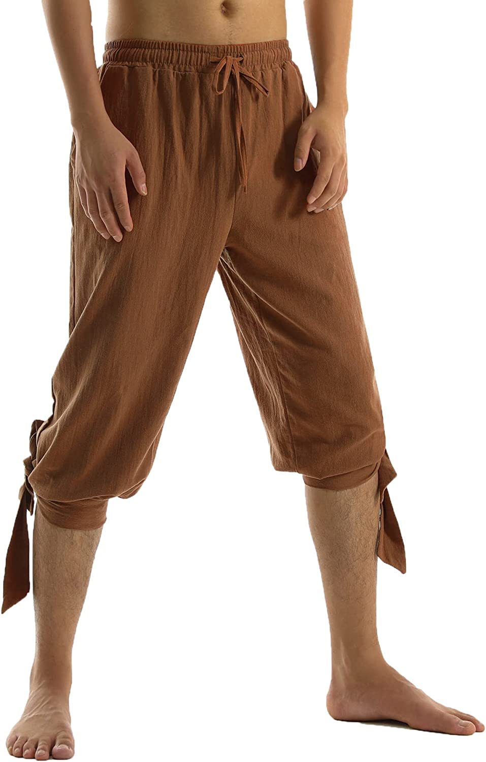 Pantalones piratas renacentistas Medias con cordones vikingos góticos pantalones cortos de lino de algodón