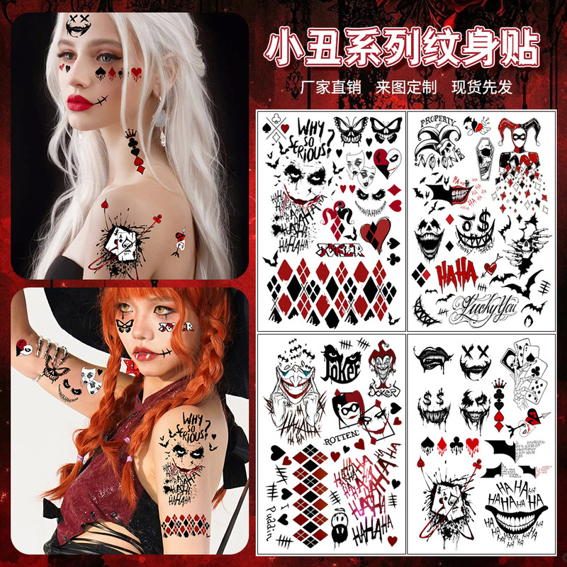 Cross-Border New Halloween Ghost Face Clown Tattoo Stickers Holiday Party Party Temporary Arm Face Tattoo Stickers