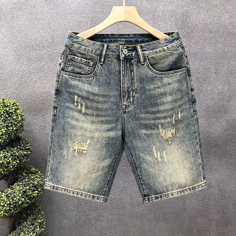 2026 American-Style Cool Ripped Vintage Denim Shorts for Men, Straight Loose High Street Five-Point Pants 2026 American-Style Cool Ripped Vintage Denim Shorts for Men, Straight Loose High Street Five-Point Pants
