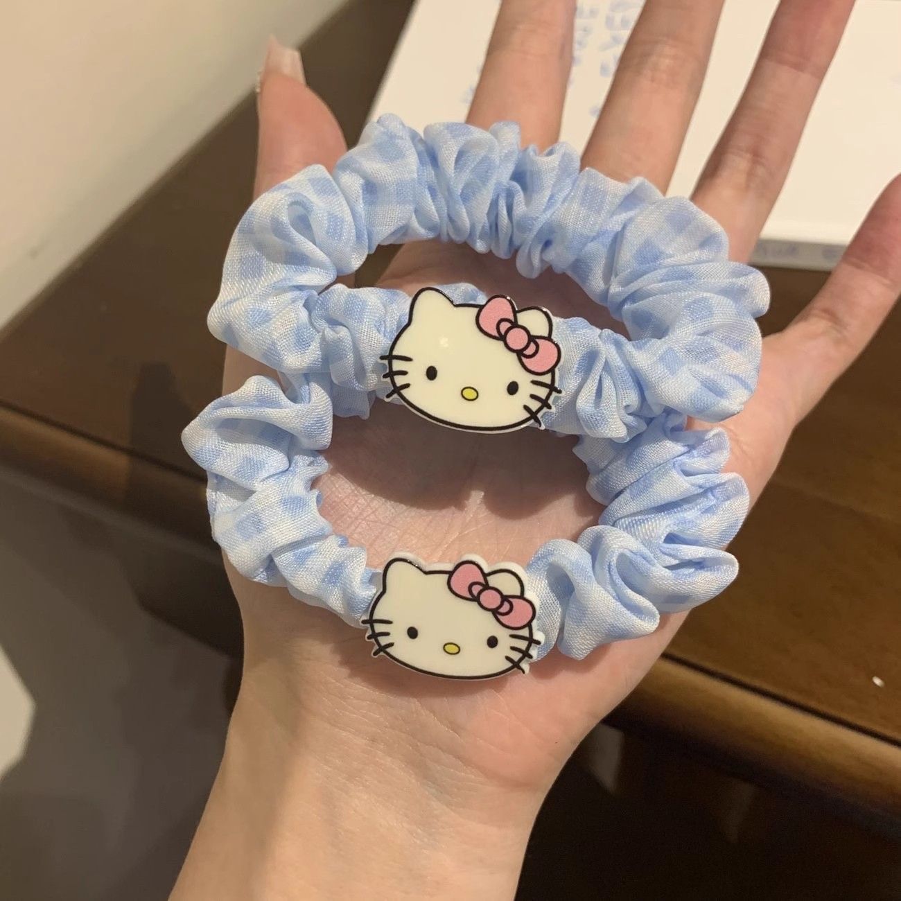 蓝格子发圈甜美少女风小肠圈扎头马尾简约发绳发饰