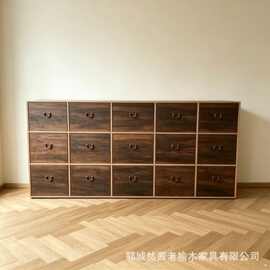 中式老榆木斗柜客厅落地式多格加大收纳柜长条储物柜多层实木衣柜