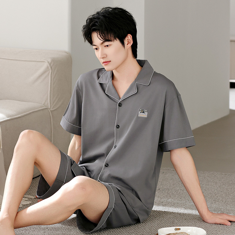 Pijamas de algodón, pantalones cortos de manga corta de verano para hombre, cárdigan informal delgado, se puede usar en verano, traje de servicio a domicilio de gran tamaño