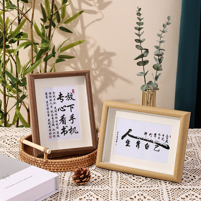 Inspirational Motto Wooden Hollow Photo Frame Ornaments Wholesale Dried Flower Specimen Frame Stereo Hollow Creative Cagliography Table