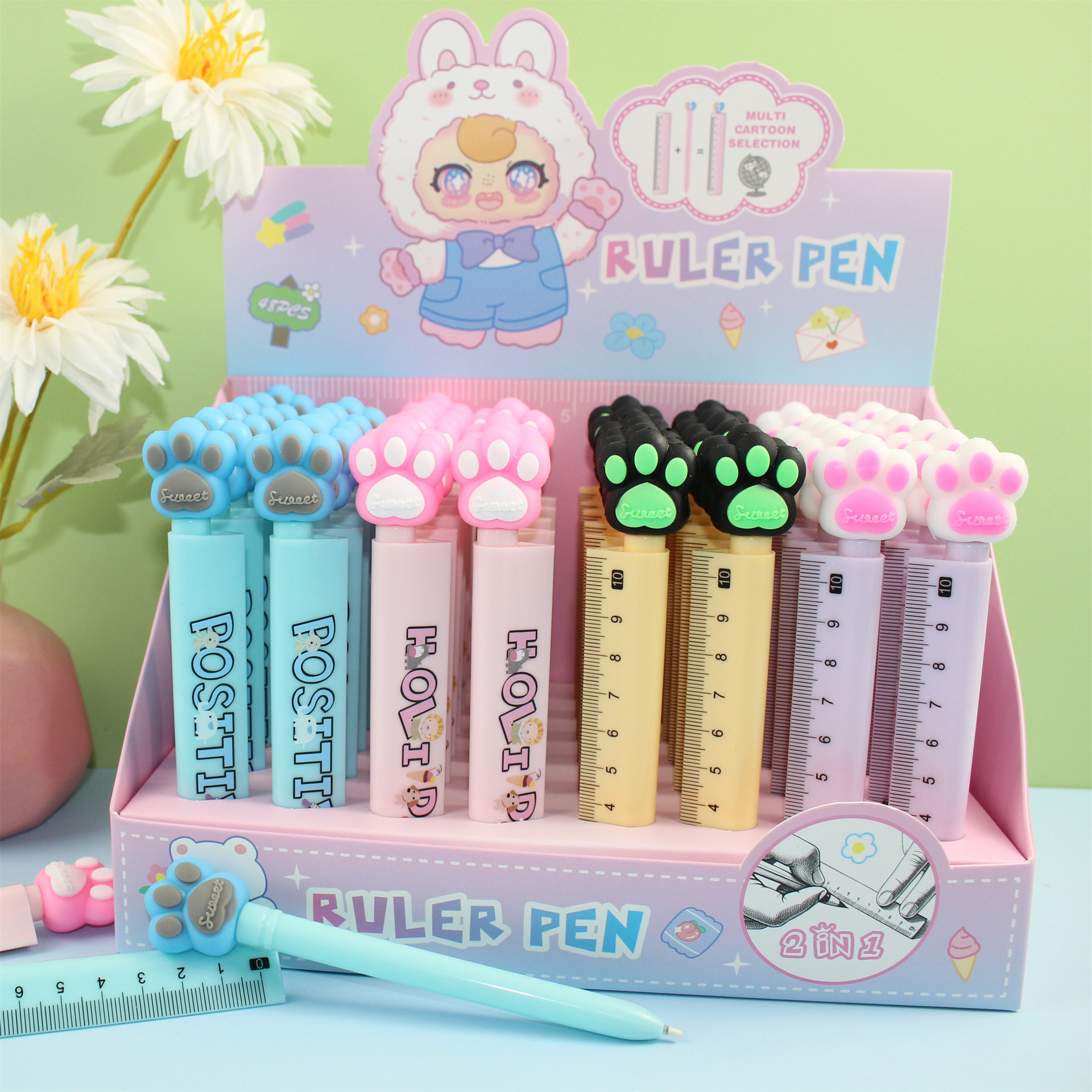 New Creative Trendy Student Exam Pen Trendy Ins Fresh Style Double-Sided Printed Ruler Gel Pen Wholesale