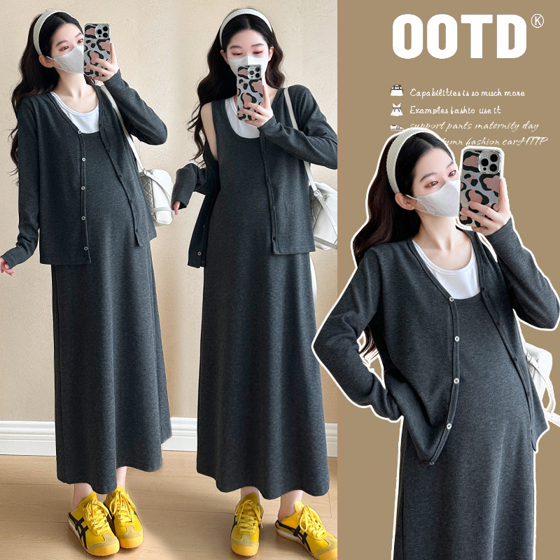 高端孕妇装春装2025春夏新款时尚宽松显瘦纯棉连衣裙慵懒风套装