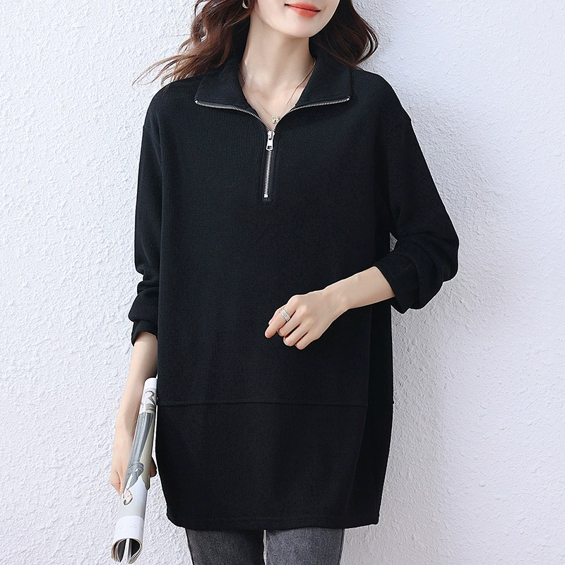 Европейский дизайн минималистский полузастежка-молния для шлифовального свитера весной 2025 новый большой размер толстый MM повседневный тонкий топ