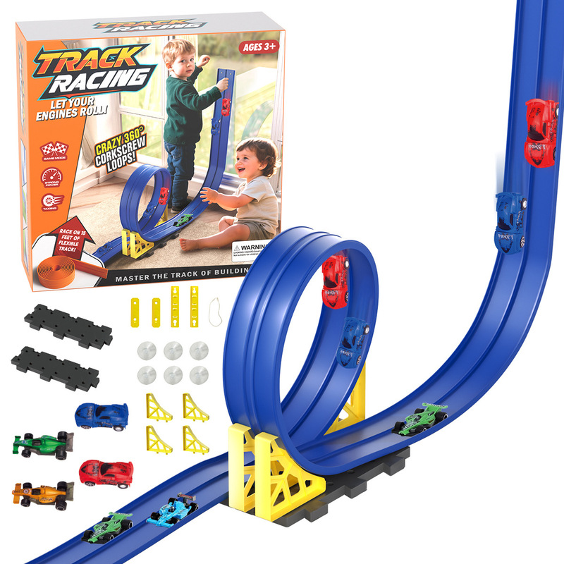 Cross-Border DIY Three-Track Car Soft Track Track Double Color Matching Kidsren's Educational Sliding Pull-Back Track Car Toy
