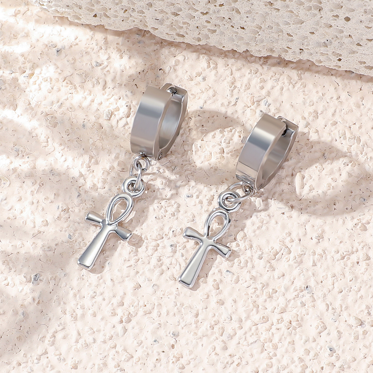304 Stainless Steel Ear Needle Material 1 Piece Vintage Style Cross 304 Stainless Steel Drop Earrings