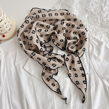 春夏法式复古棉麻头巾丝巾夏薄小颈巾丝带发带波点头巾百搭三角巾