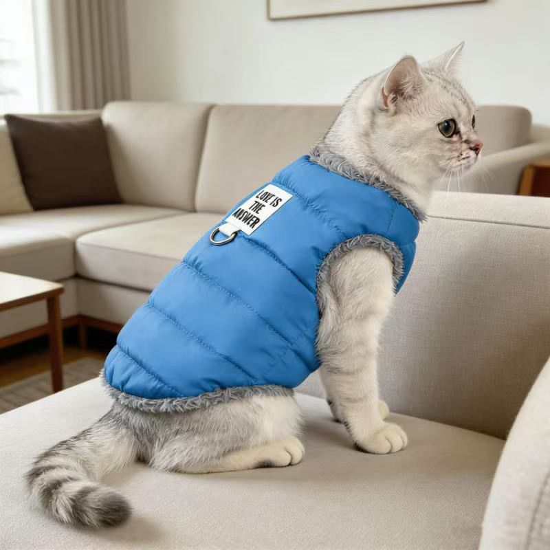 강아지 겨울 패딩 조끼 리드줄 연결형 소형견 푸들 비숑 기모 방한옷